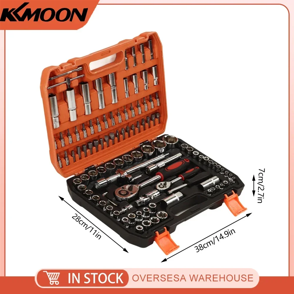 108 Pieces Mechanical Repair Tools Impact Socket Assortment Kit Ratchet and Hex Wrenches Screwdriver Bits Mechanical Repair Set