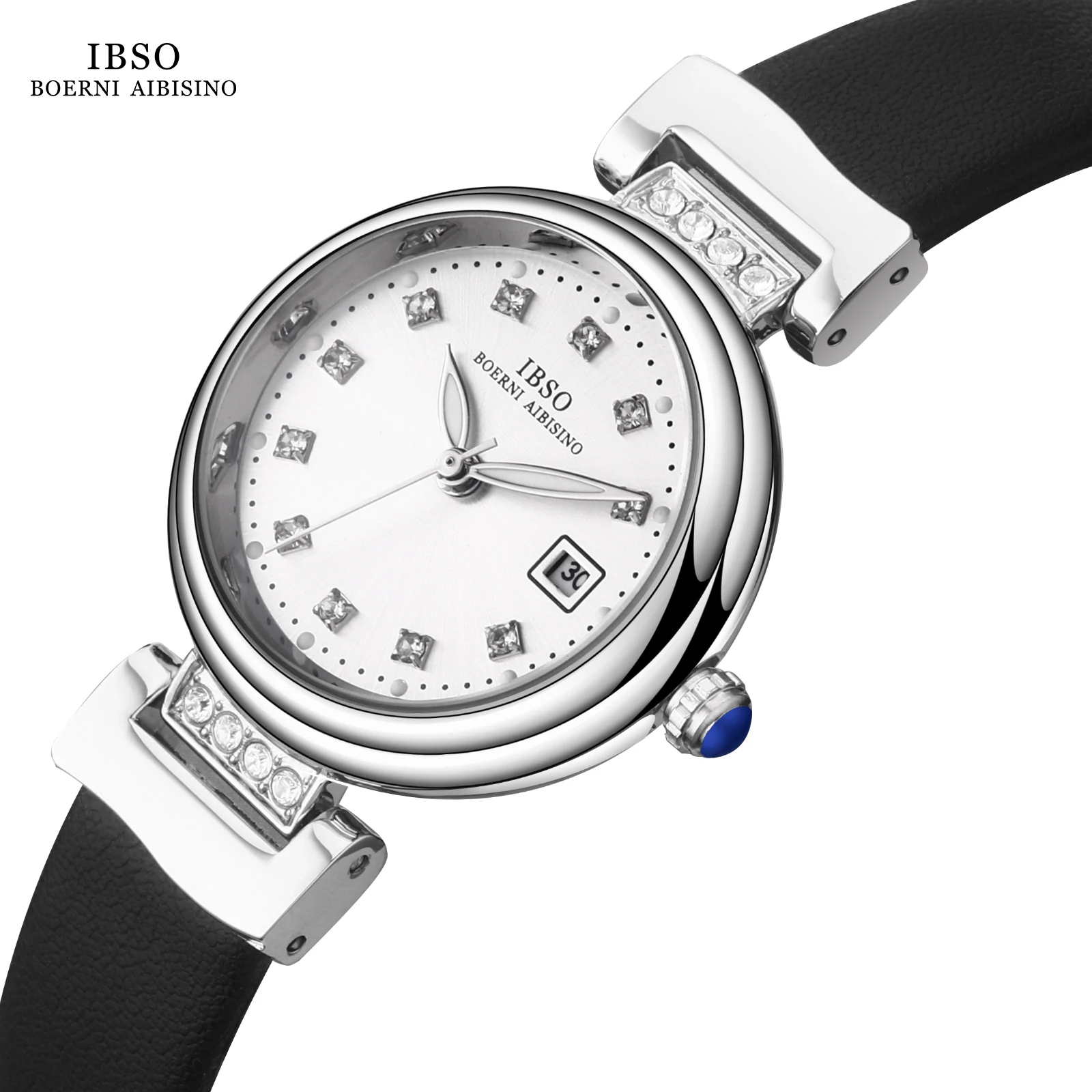 IBSO 2023 New Women Luxury Style Quartz Watches Super Simple Genuine Leather Strap Waterproof Round Shape Dial Waterproof 30