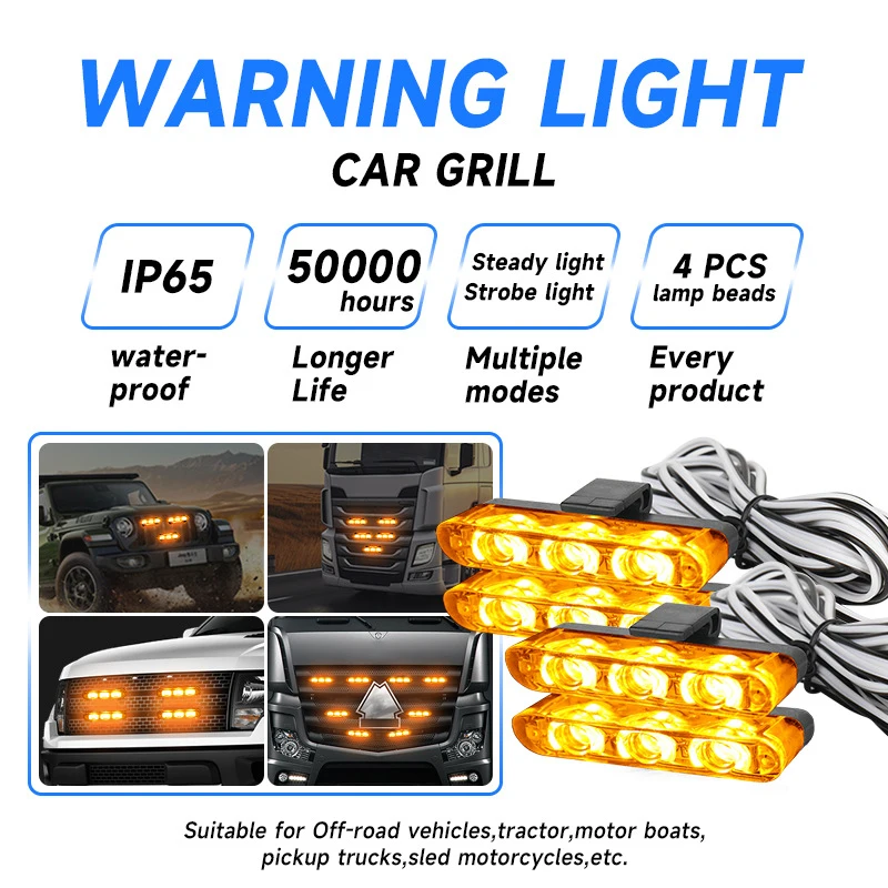 

12V High-Intensity Vehicle Network Light - One to Four Clip Style Car Grill Light Featuring 12 Leds - Remote Control Operation