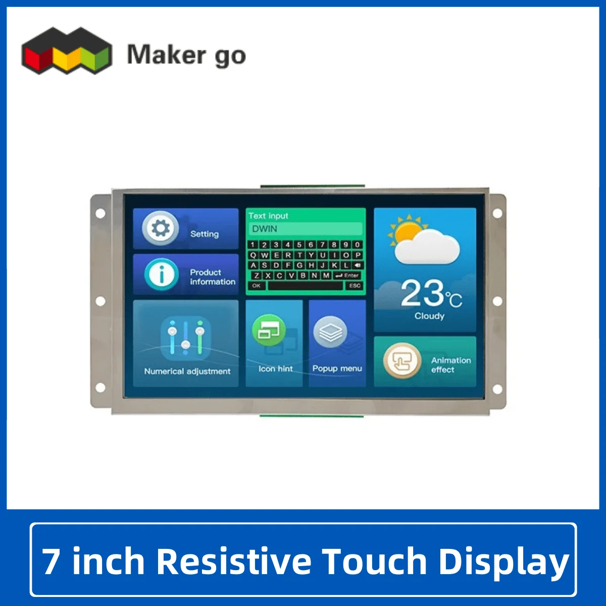 وحدة عرض TFT LCD HMI ، TN ، TTL ، RS232 ، لوحة لمس مقاومة لاردوينو ، dmg80480y070y02nn ، NR ، 7 "، 800x480