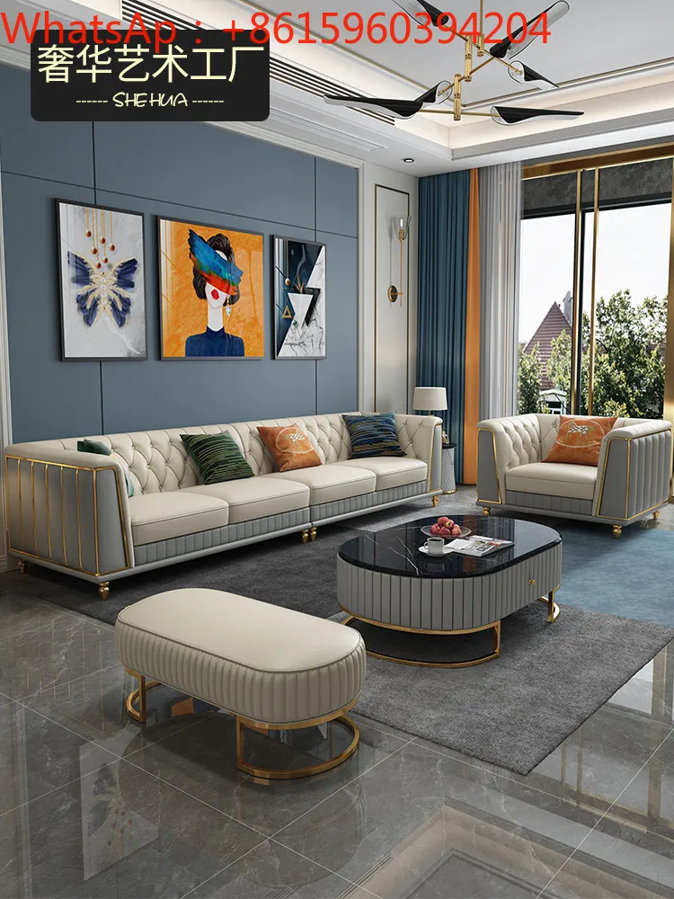 

Роскошный кожаный диван для гостиной, небольшой квартиры, современная простая мебель, вилла, высококачественный кожаный диван в европейском стиле