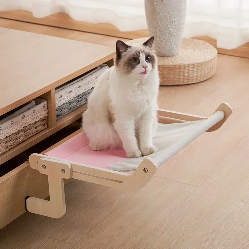 Hamaca con ventana para gatos, cama colgante con marco de madera para gatos, estantes desmontables para asiento de ventana con plataforma para tomar el sol, 1 ud.