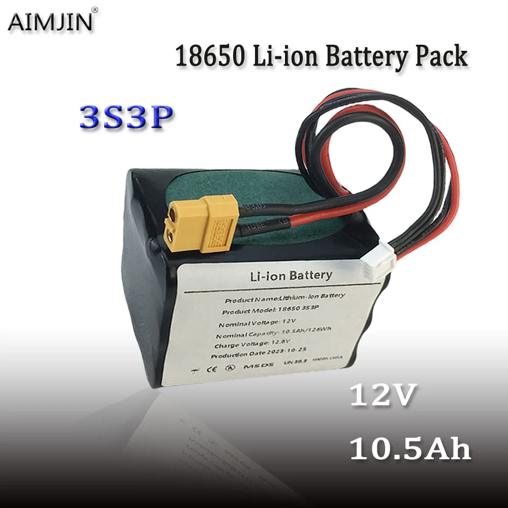

3S3P 12V 10.5Ah 12.6V High Capacity UAV Rechargeable Li-ion Battery For Various RC Airplane Quadrotor XH2.54-4P XT60