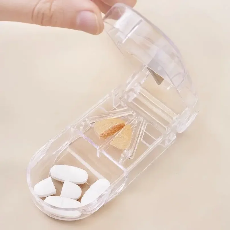 1pc Pill Cutter Medicine Split Box Portable Storage Crusher Travel Home Pill Box Mini Divider Compartment Pill Cutter Case