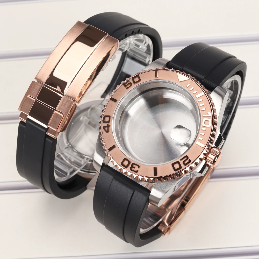 40mm 20ATM Uhrengehäuse Roségold Schwarzes Kautschukarmband Saphirglas Für YACHT NH35 NH36 NH70/72 4R35 7S26 Miyota8215 ETA2824 Damengehäuse – Detail 9