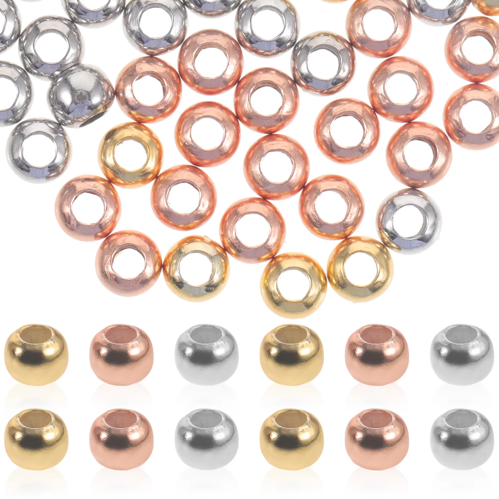 60Pcs Silver Round Spacer Beads Loose Beads for Jewelry Making DIY Crafts Bracelet Necklace Accessories Supplies