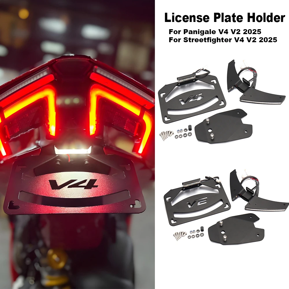 

For Ducati Panigale V2 V4 V4S Streetfighte V4 V2 2025 Motorcycle License Plate Bracket Holder LED Tail Tidy Fender Eliminator Ki