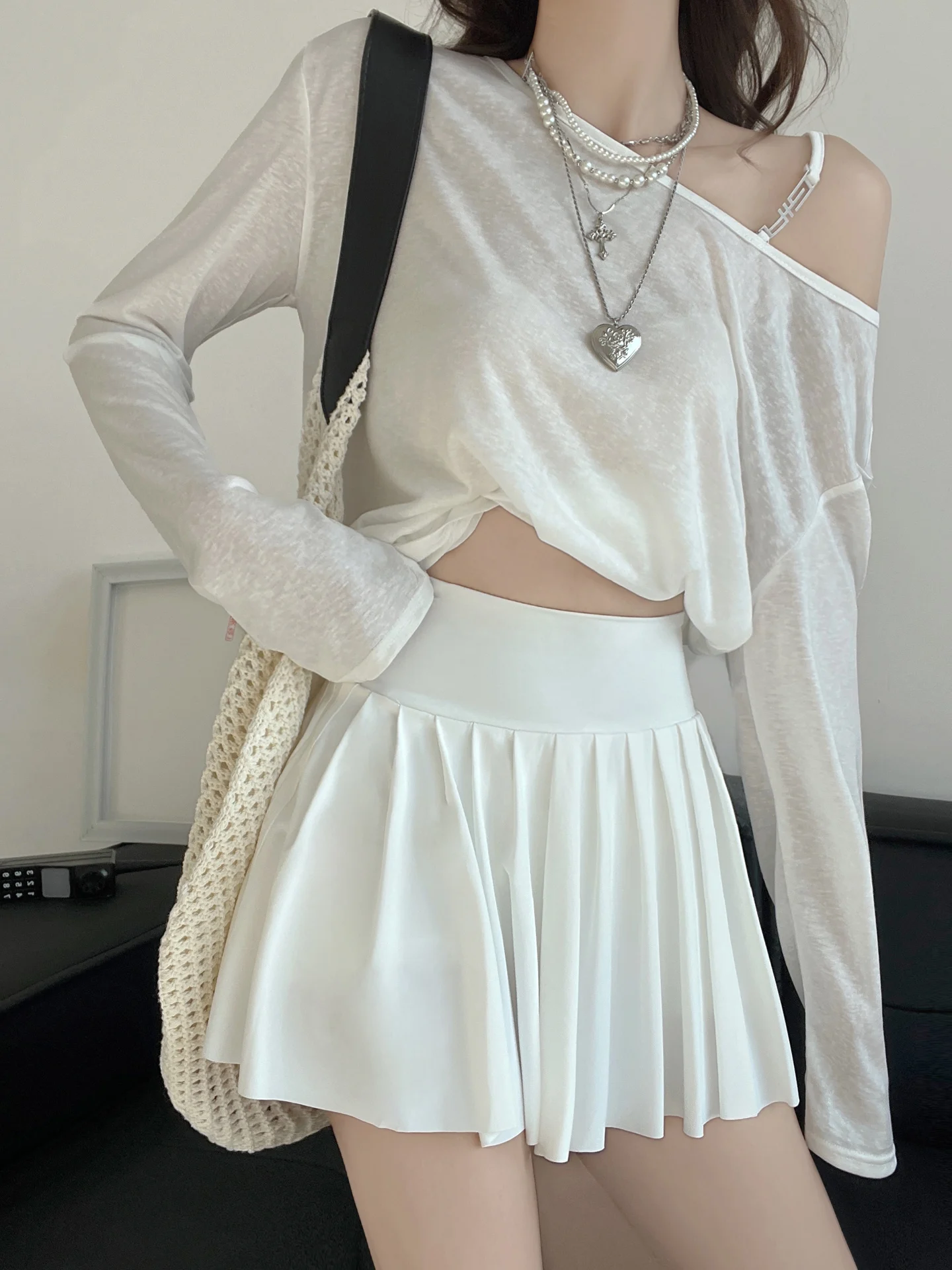 Amerykańska spódnica tenisowa Sle Qui Dry damska letnia, dopasowana, outdoorowa, chroniąca przed słońcem, długość f, plisowana spódnica do badmintona, anty...