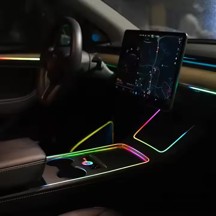 

Комплект внутренней светодиодной RGB-подсветки для Tesla Model 3/Y с пультом ДУ, 16 миллионов цветов, беспроводное управление через приложение, для моделей 2020-2025 годов