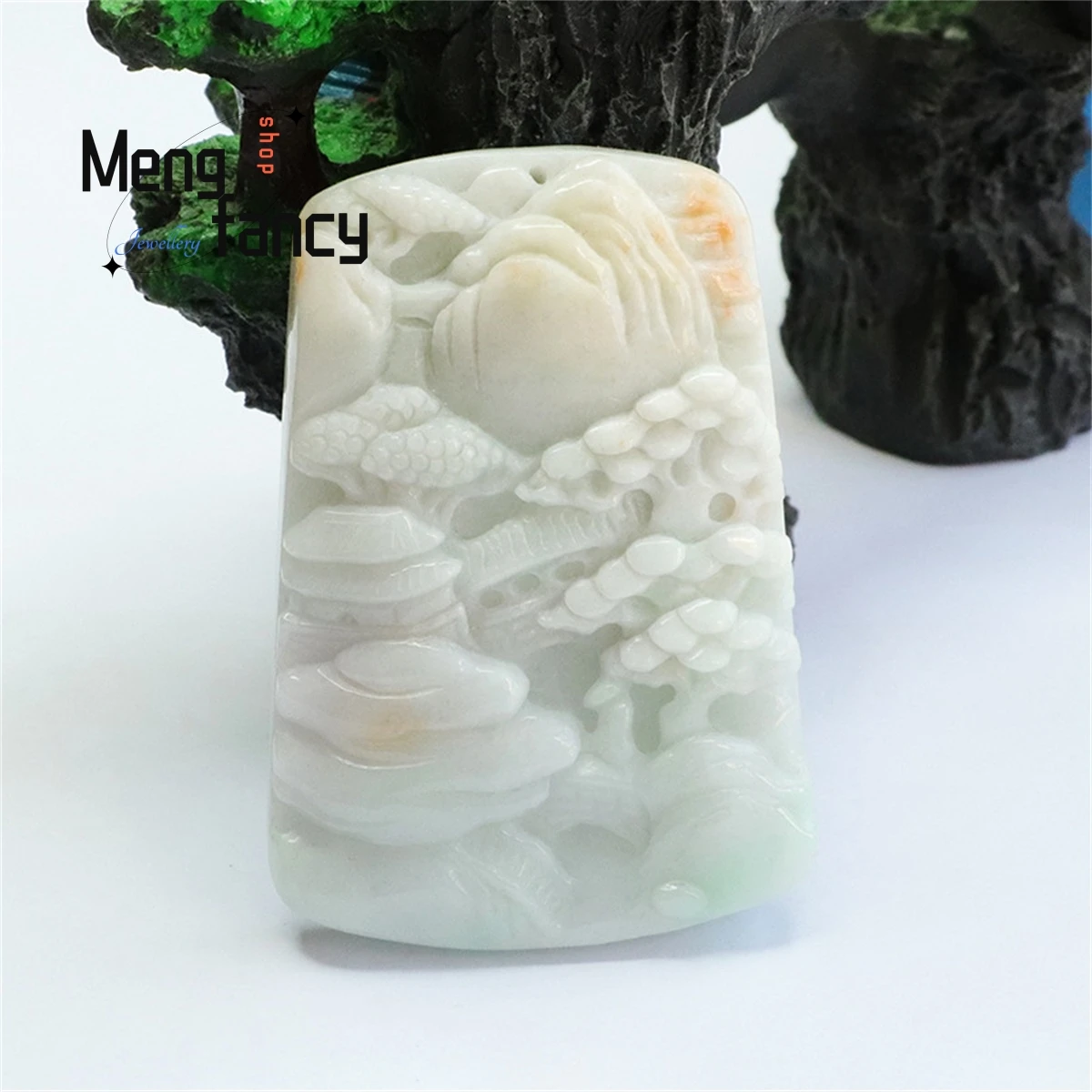 Natural Myanmar Jadeite Yellow  Splash Gold Float Green Landscape Pendant Simple Generous Personality Men Women Fashion Jewelry