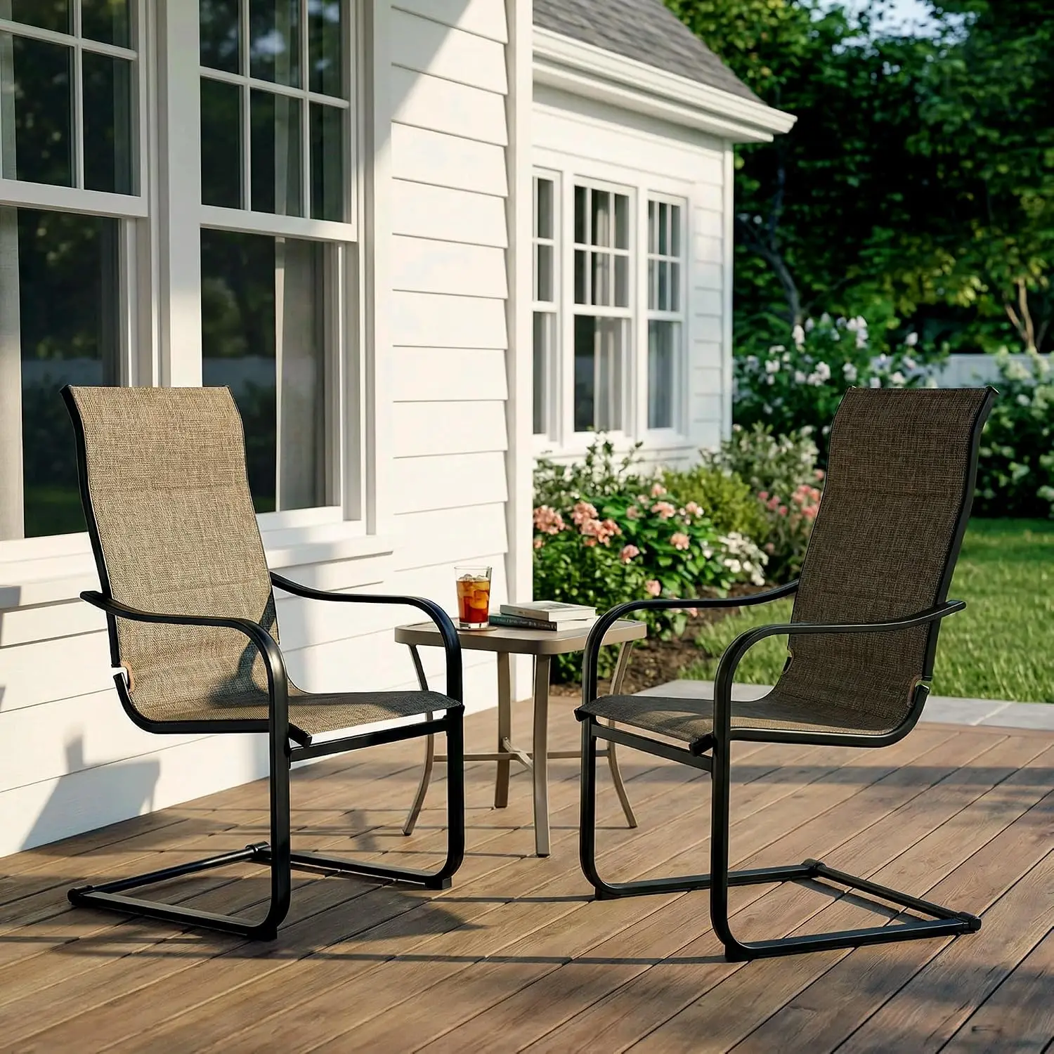 Textilene Patio Chairs C-Spring High Back Dining Set 2 Lawn Poolside Garden Backyard Black, Customized
