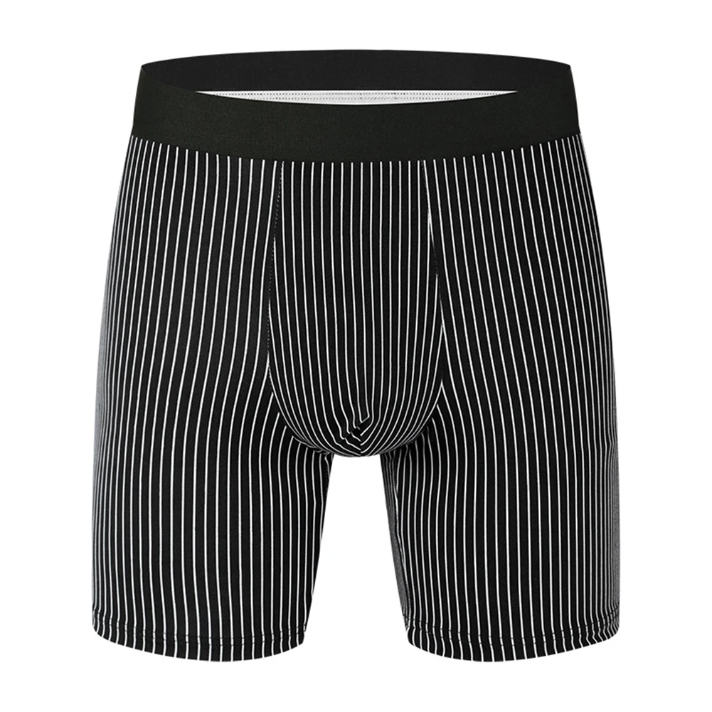 Stripes Men Long Leg Boxers Breathable Panties Boxershorts Trunks Underwear Male Lingerie Sexy Shorts U Convex Pouch