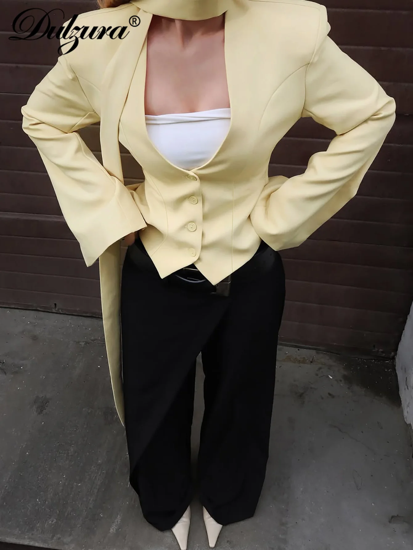 Dulzura Herfst Mode Sexy V-hals Lange Mouw Slanke Single Breasted Sjaal Vest Solid Elegant Party Club Street Style Kleding