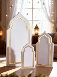 3 Pc Ramadan Festival White Table Ornaments ,ramadan Kareem， Happy Ramadan， Eid Mubarak，muslim Decor，mubarak Decorations Gift