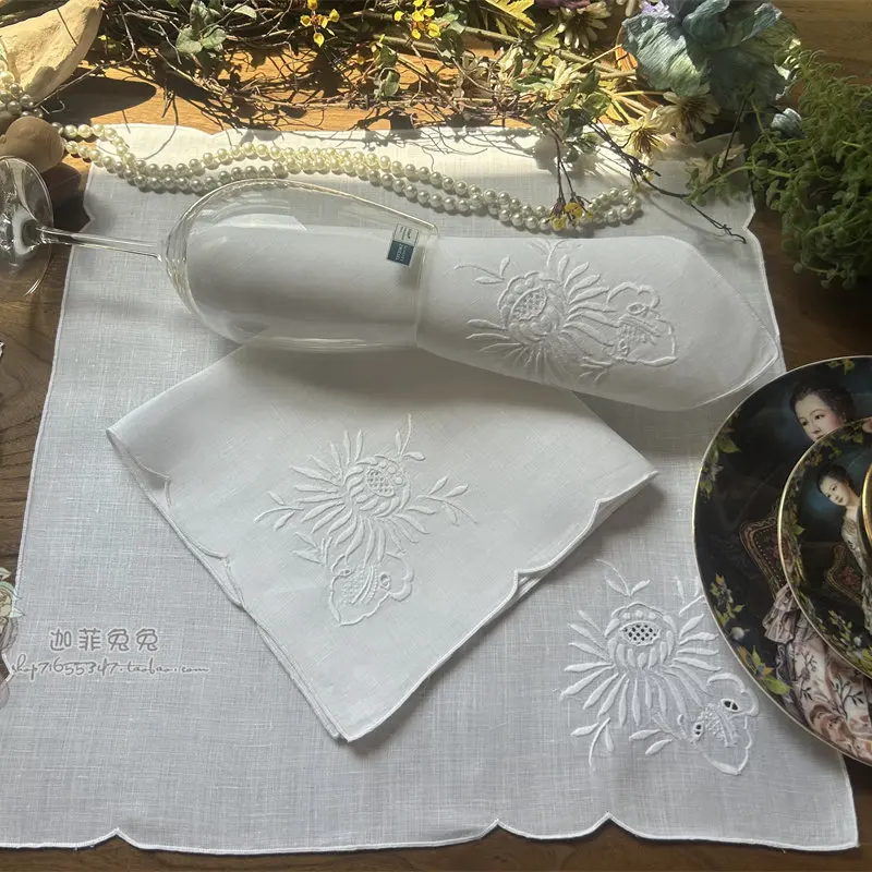 2pcs-european-style-old-linen-nostalgic-hand-embroidery-craft-square-towel-napkin-handkerchief