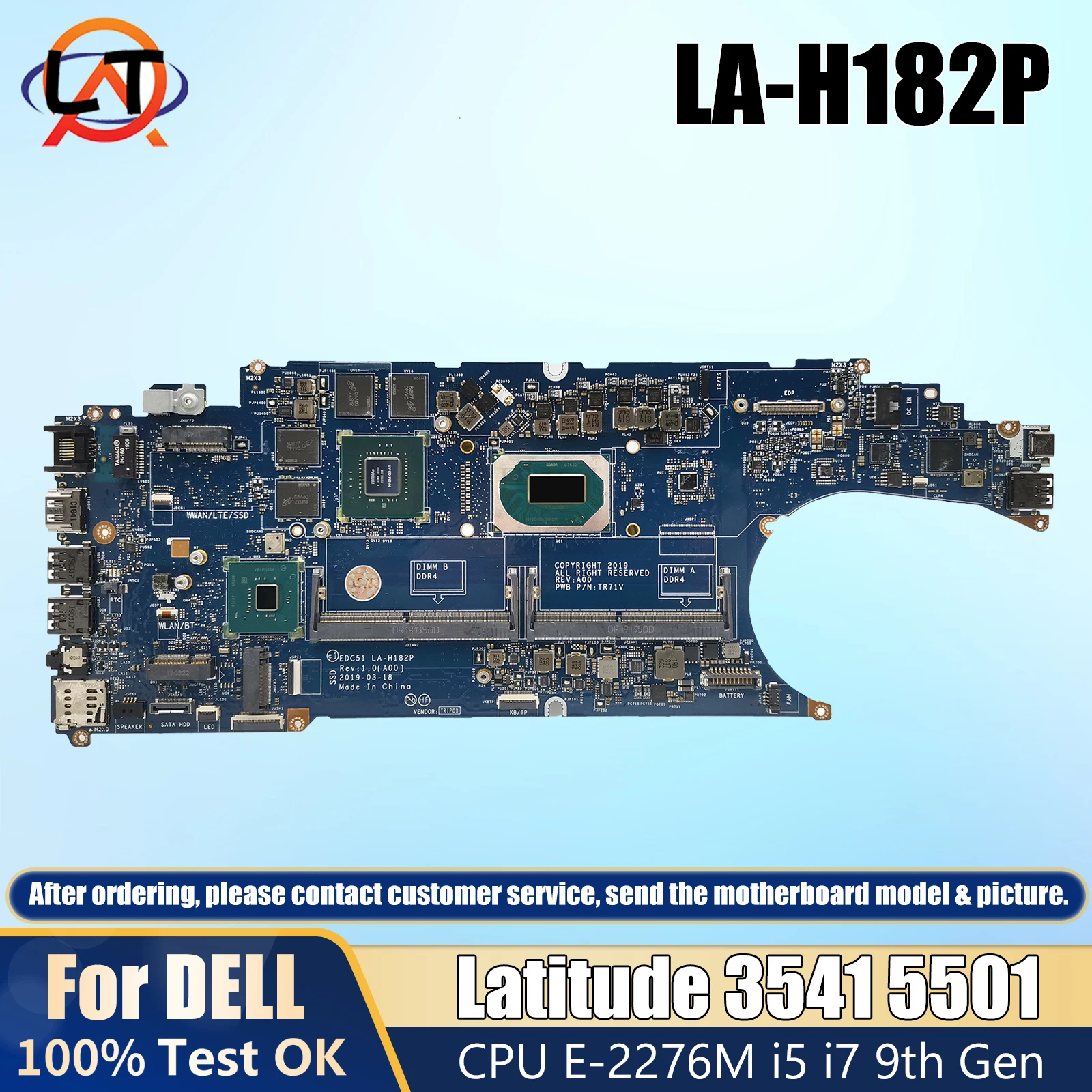 LA-H182P For DELL Latitude 3541 5501 Laptop Motherboard P620/MX150 2G 4G 0PGNF9 04RMN5 0P8C39 Mainboard CPU E-2276M i5 i7 9th