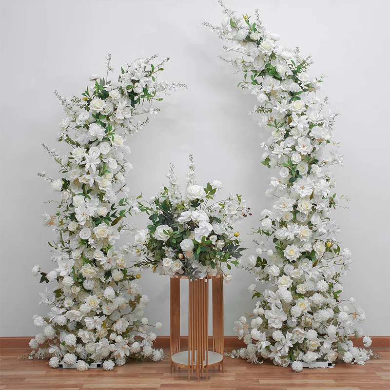 

New Mori department green plant rose horn arch flower wedding stage background arrangement flower fake flower wedding custom