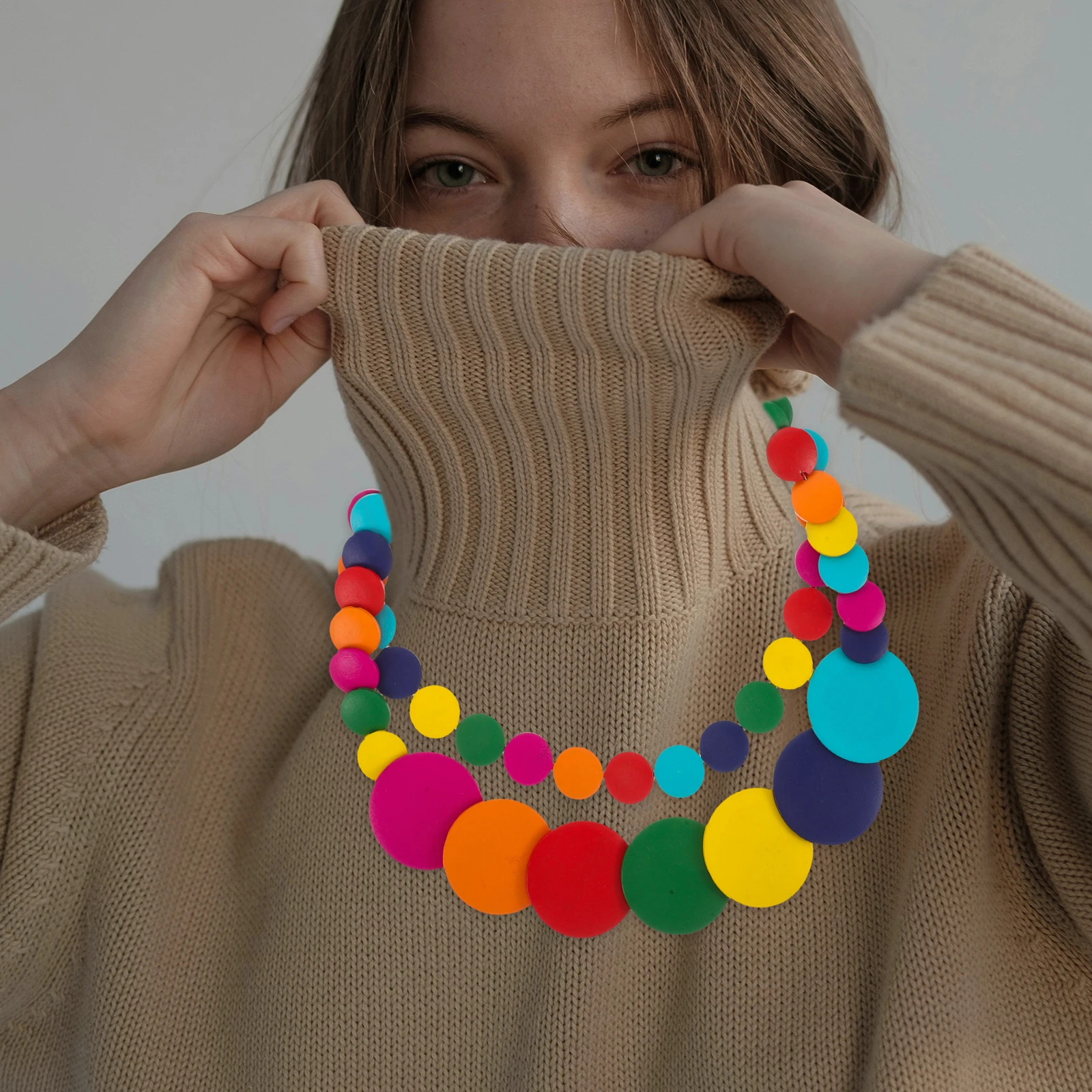 

1 Set Colorful Beaded Wooden Necklace For Women Girls Long Bohemian African Style Layered Chunky Choker Statement Party Travel