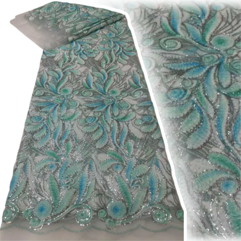 

Hot Sale Exquisite Design African Nigerian Embroidered Lace Fabric Sequins Net Lace Top Quality for Party Evening Dress CC1661