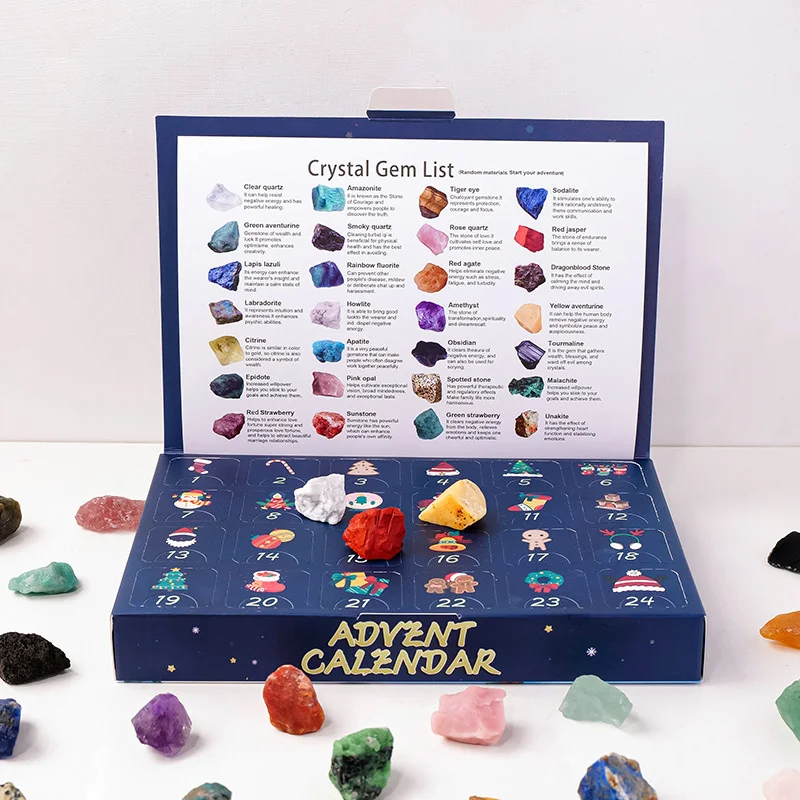 2024 Christmas Advent Calendar Natural Crystal Gemstones Collection Box 24 Day Countdown Crystal Stone Gift Box For Kids