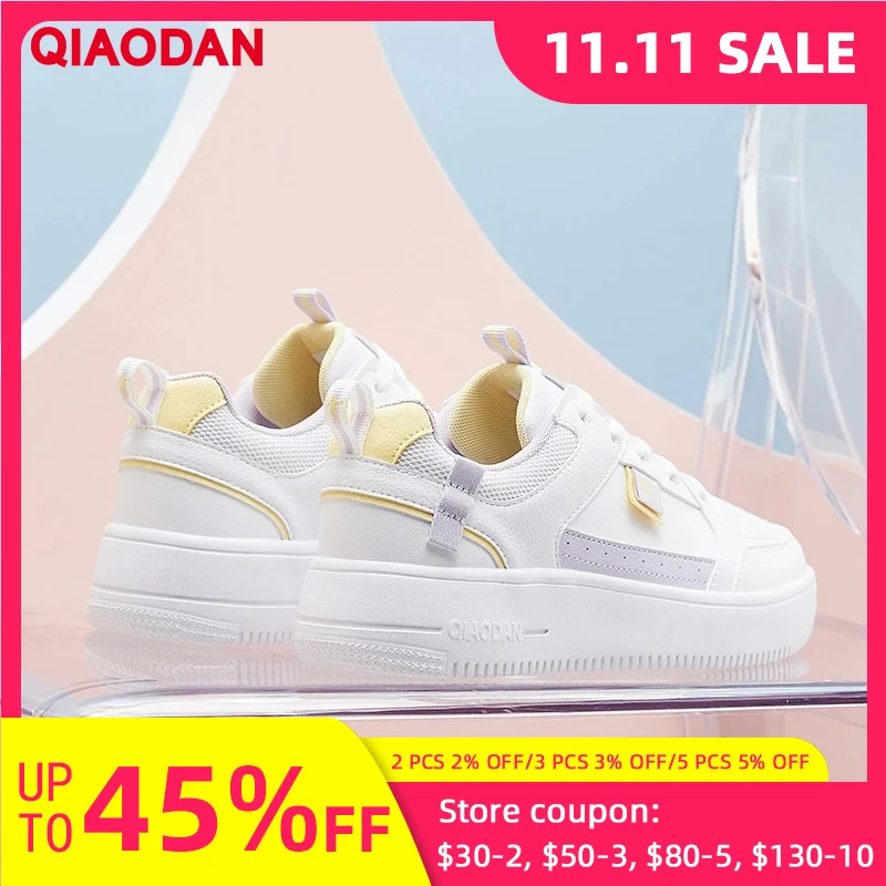 

QIAODAN Women 2025 New Skateboarding Shoes Casual Fashion Leather Waterproof Lightweight Outdoor Sport Sneakers XM26210525
