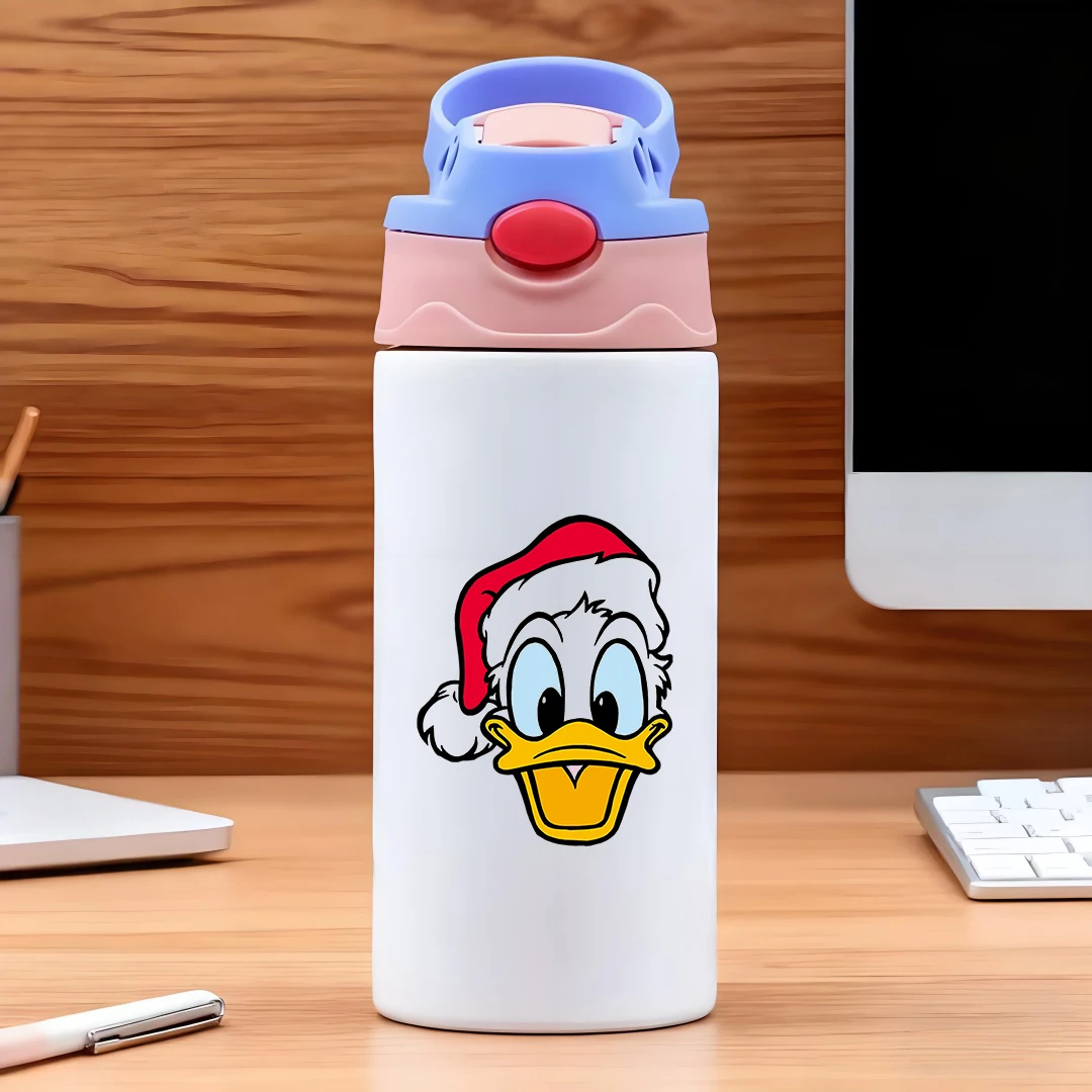 

Disney cartoon duck Santa hat design 304 stainless steel cartoon straw cup kids water cup New Year gift