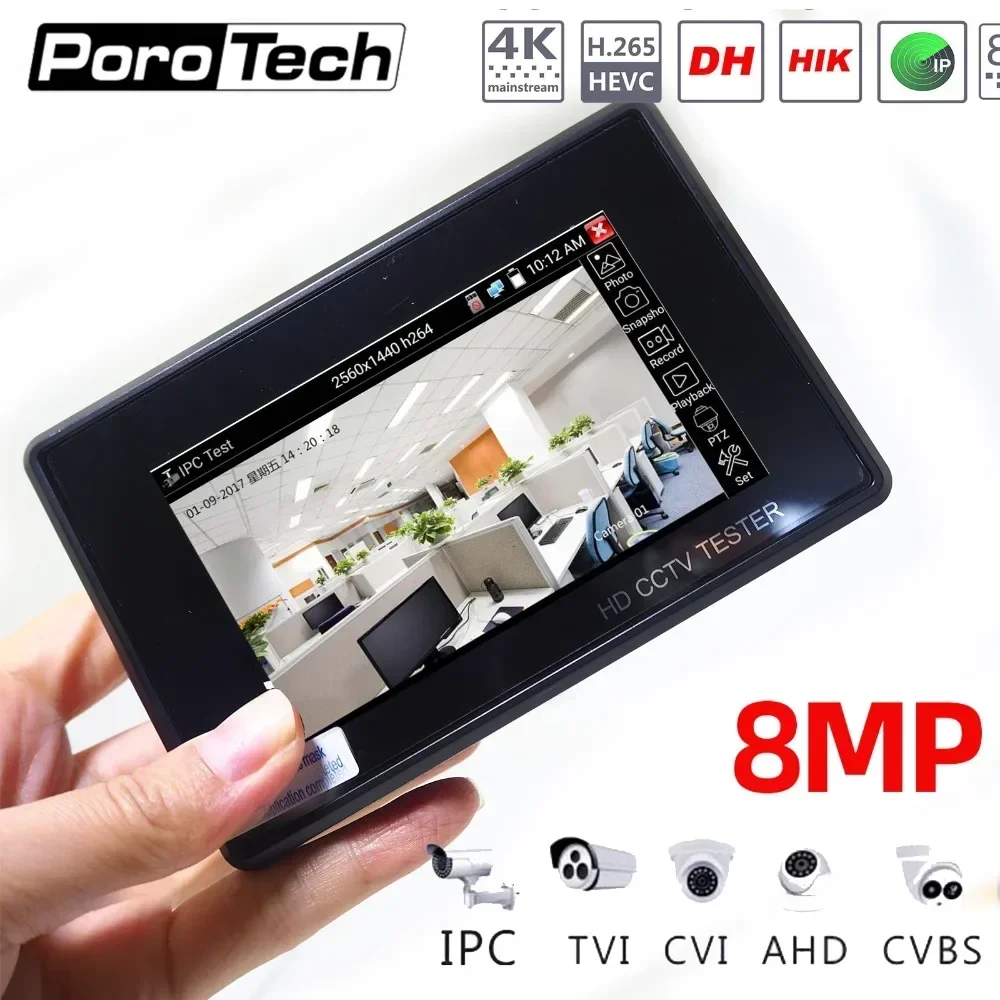 IPC1800ADH plus Professional Cctv 4Inch Touch screen Tester Monitor H.265 4K 8Mp Tvi Cvi Ahd Cvbs Ip Camera Tester with PTZ