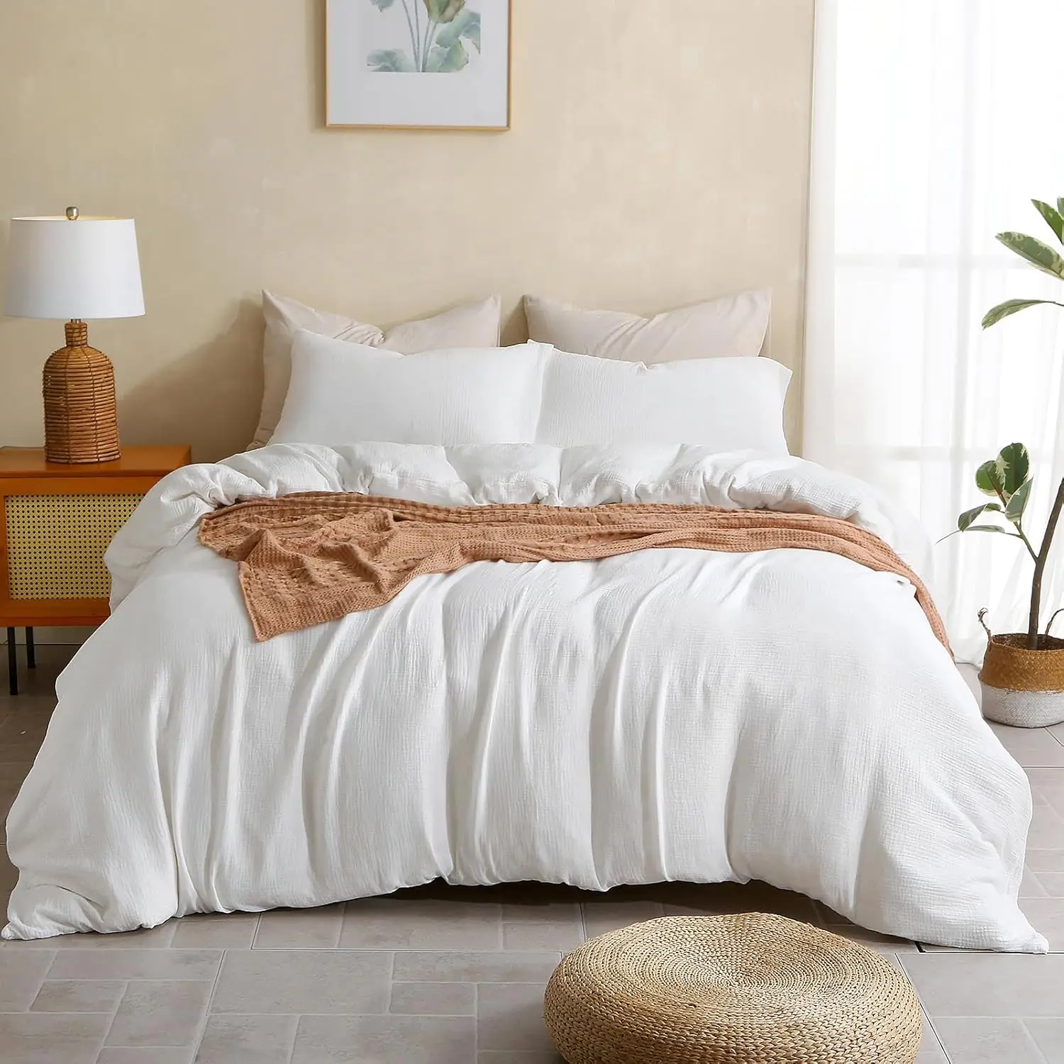 

Muslin Duvet Cover King Size, 100% Washed Cotton Duvet Cover Set, Ultra Soft Comforter Cover Linen Like, Factory Direct Sales