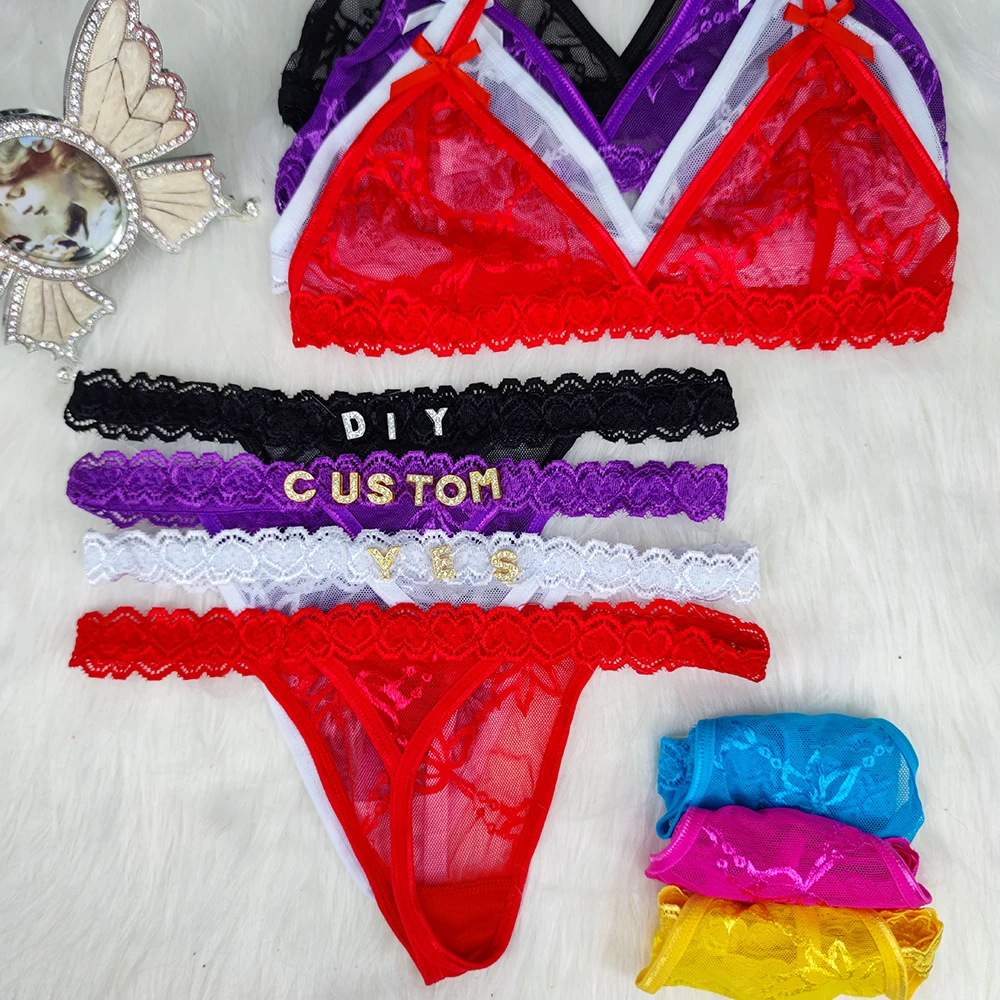 

2PC/Set Custom Thongs and Bra Named Personalized Customized Name Thongs with DIY Letter Underwear Bra Set for Women Gift