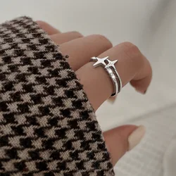 Silver Color Star Ring For Women Zircon Cool Trendy Versatile Jewelry Girls Birthday Gift Adjustable