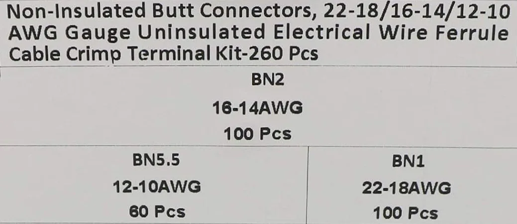260Pcs BN1-5.5 Red Copper Non-insulated Butt Terminals, Bare Wire Splice Crimp Cable Connector Tube with Storage Box