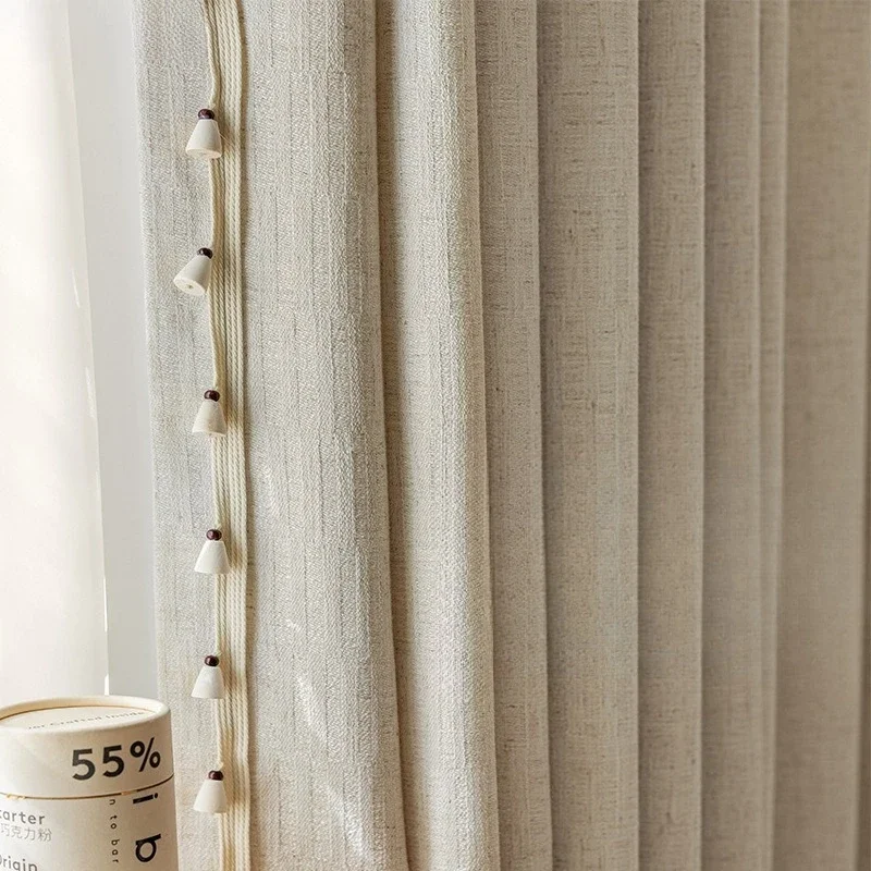 Custom Size Linen Semi Shading Simple Chinese Style Light Transmitting Opaque Curtains for Living Dining Room Bedroom Window