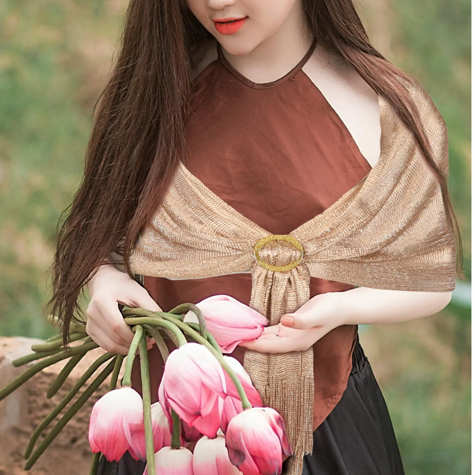 

Luxury Metallic Tassel Shawl for Women Featuring Stylish Decorative Buckle Perfect for Weddings Evening Parties Formal Events