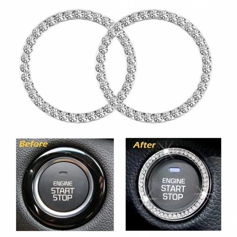 Car Ignition Diamond Sticker 3D Switch for Auto Motorcycle Styling Rhinestone Bling Decoration Circle Cover Decal