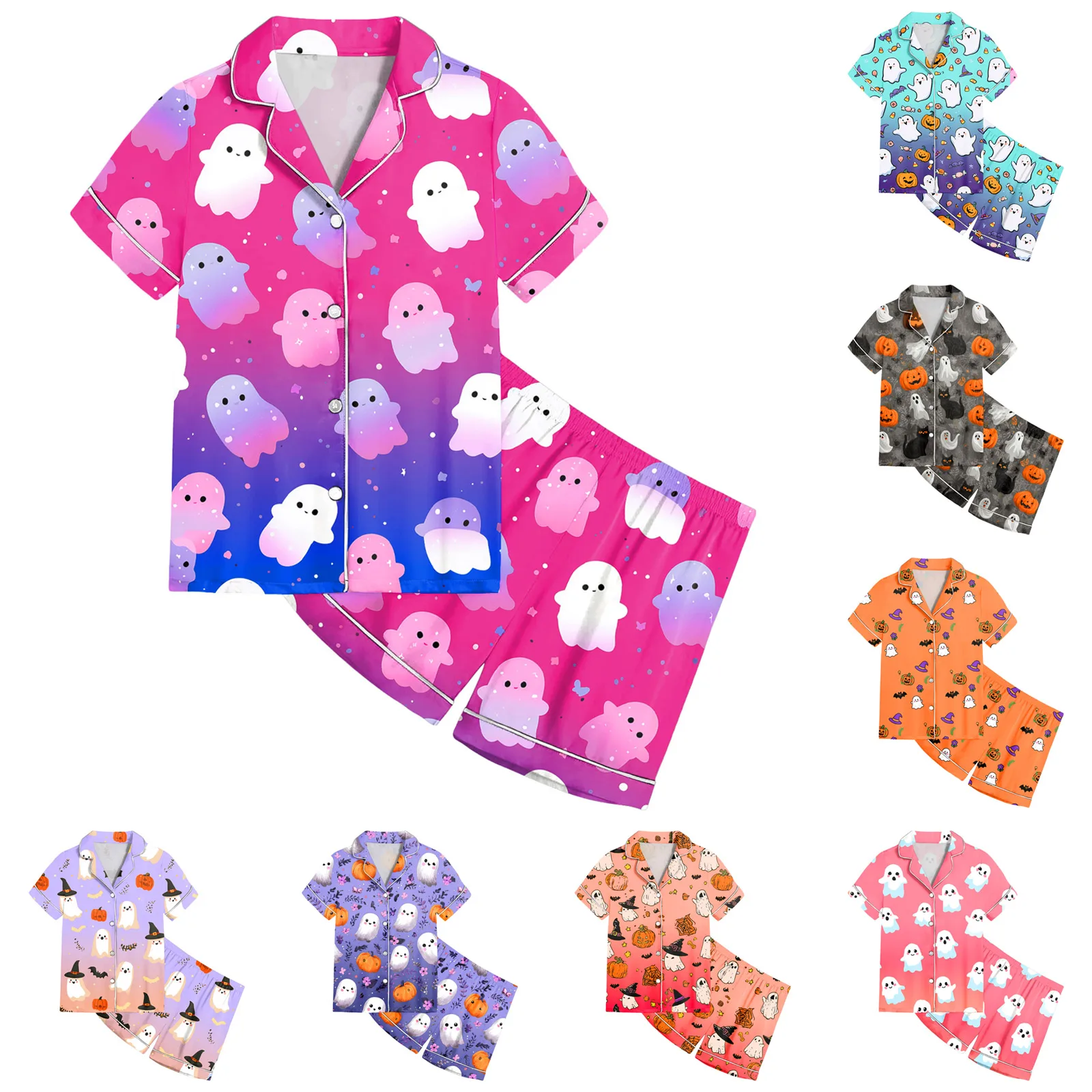 

Girls Pajamas Set Halloween Cute Printed Short Sleeve Top And Shorts Two Piece Homewear Suit Children Festive Sleepwear Set