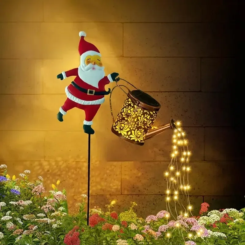 Christmas Solar Kettle Light Santa Claus LED Garden Lamp Outdoor Waterproof Lawn Stake Yard Decoration Holiday Party Gift