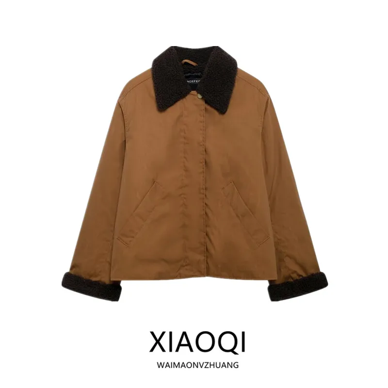 

Fall 2024 Women's Faion Versatile Long Sve Collar Jaet Outerwear Color Blo Ne Design New Arrival Loose Fit Coat