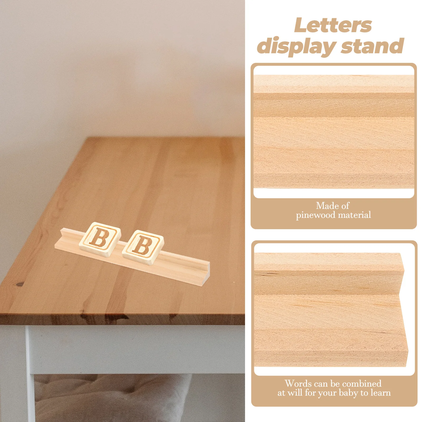 Estante de exhibición de madera con Base de letras en inglés, decoración artesanal segura y ecológica, soporte para bastón, juguete de madera, 10 Uds.