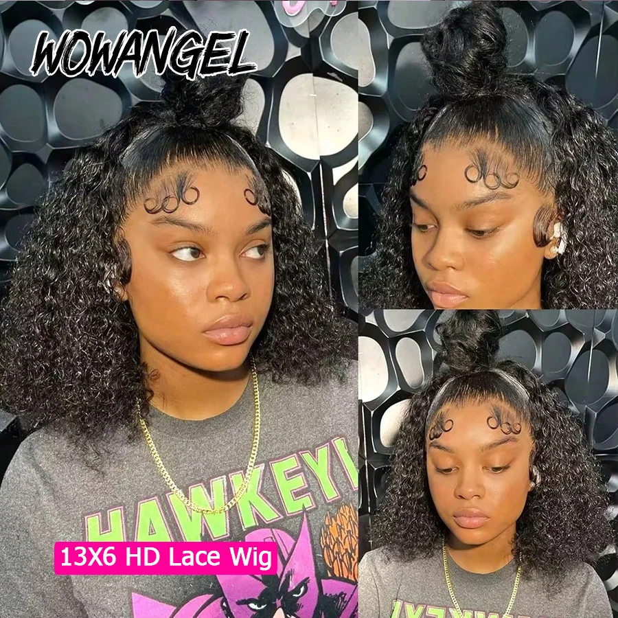 Parrucche anteriori in pizzo con onda d'acqua al 250% Parrucche corte per capelli umani Parrucche 13x6 HD Parrucca frontale completa in pizzo Pre pizzicate Parrucche ricci profondi per le donne