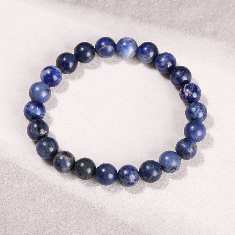 JD Natural Stone Dark Blue Sodalite Bead Bracelet Women Men Blue Veins Raw Stone Elastic Rope Bracelet Reiki Healing Jewelry