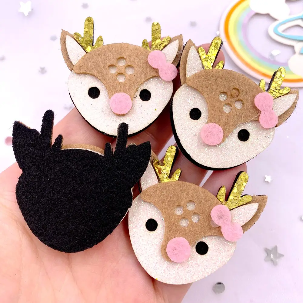 6 pz Tessuto Feltro Colorato Glitter Bepowder Cartoon Bowknot Cervo Dorato Patch Applique Cucito FAI DA TE Arco Dei Capelli Mestiere Supplie XE750