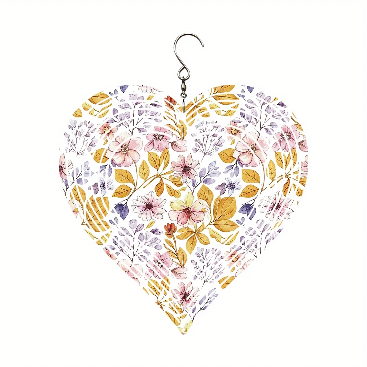 Heart-Shaped Outdoor Metal Wind Chime Decor, Featuring a Cheerful Vintage Floral Design, Ideal for Beautifying Gardens