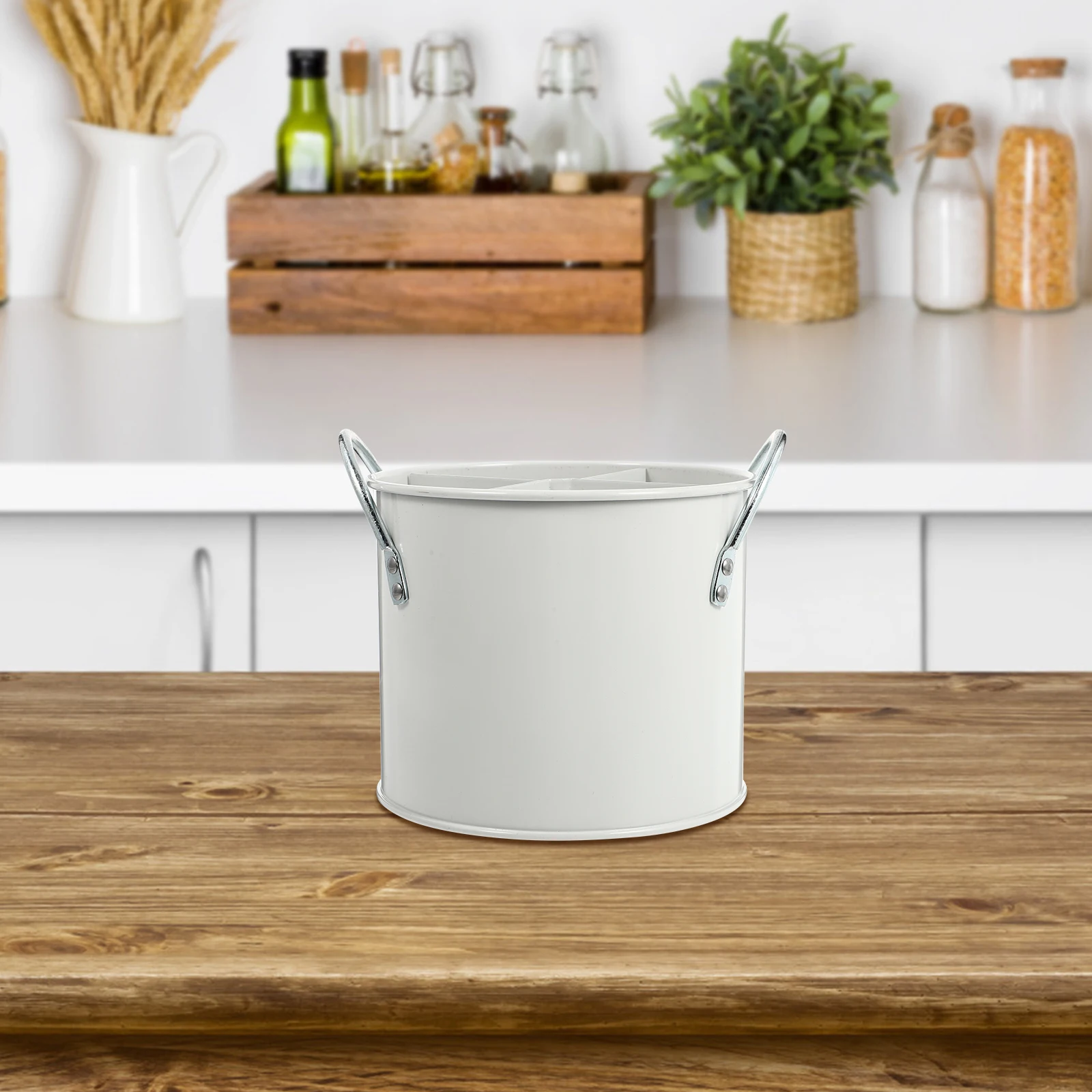 

1pc Kitchen Storage Bucket Iron Chopsticks Bucket For Pot Brush Fork Utensil Organizer Drainable Design Multi-Function Storage