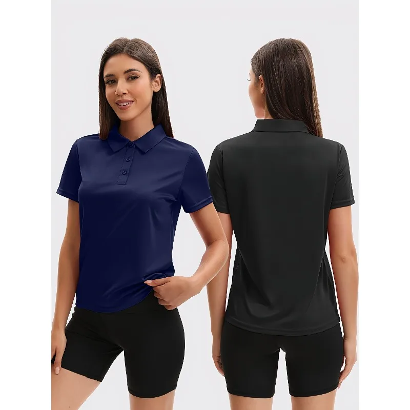 Women's solid color collar T-shirt/workwear, women's shirt, quick drying, breathable, lightweight polo top