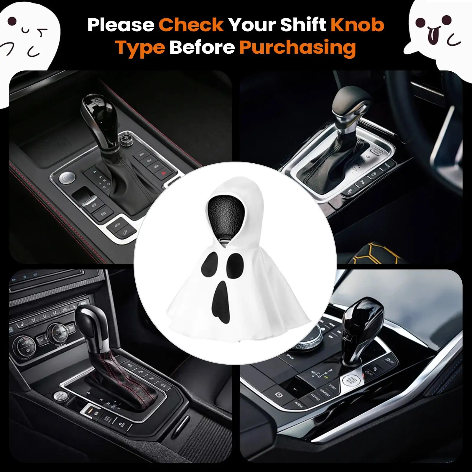 

2025 Halloween Car Shift Ghost Cape Funny Car Stick Shift Cover Universal Knob Hoodie Cover Car Interior Accessories