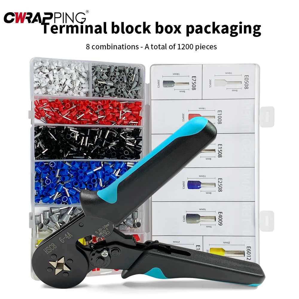 

6-4A Wire Crimping Pliers Set 1200PCS Insulation Terminals Electrical Tube Crimping Plier Jaws Kit Multi-functional Clamp Tools
