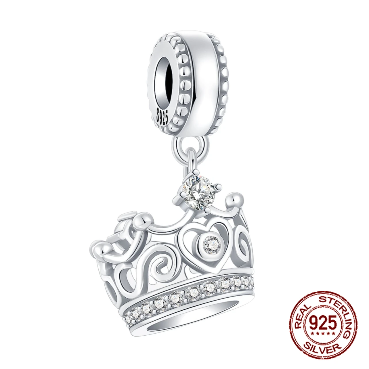 

925 Sterling Silver Crown Infinity Symbol Heart Dangle Pendant Charm Fit 4MM Hole Diameter Bracelet DIY Bead Ms Jewelry Gift