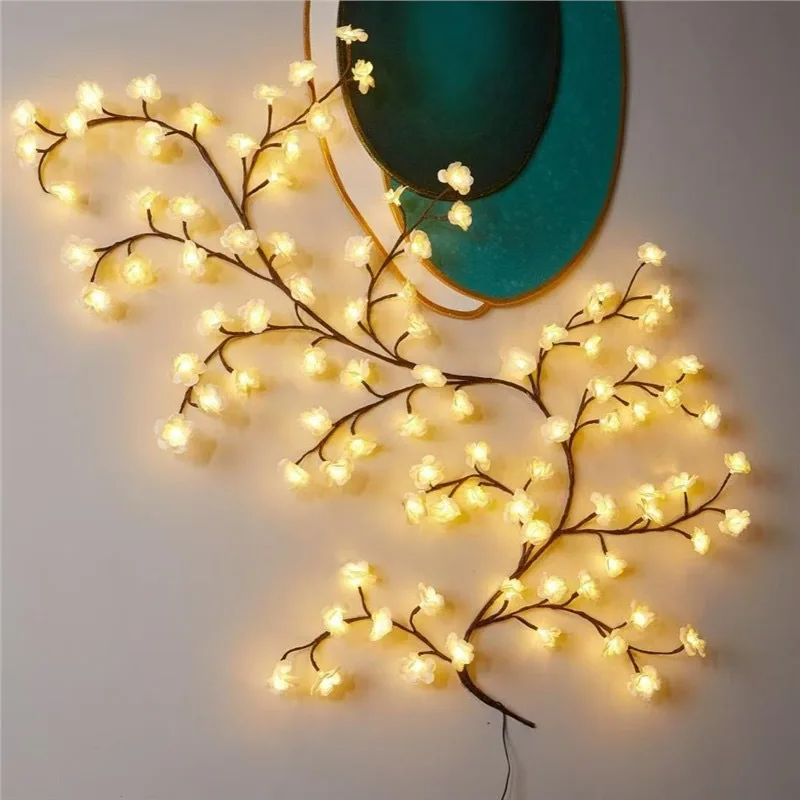 Branch lights with rattan strips, living room decoration, colorful lights, simple layout, lighting atmosphere, light string