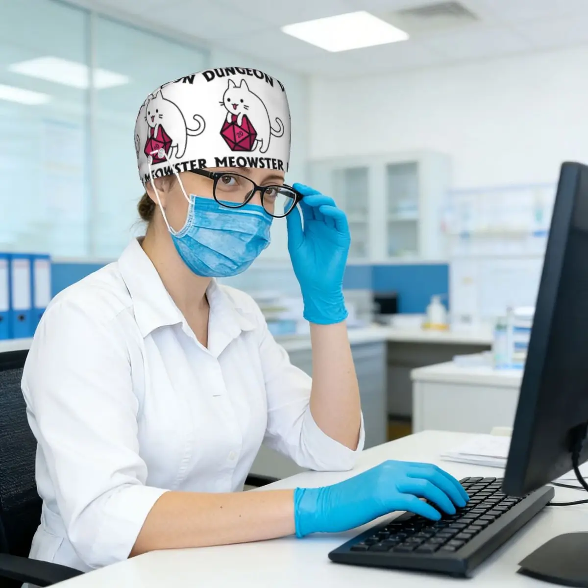 Dungeon Meowster DnD Dungeon Master Cat With D20 Scrub Hat Doctor Working Surgical Cap Men Women Adjustable Nursing Caps Dentist - view 5