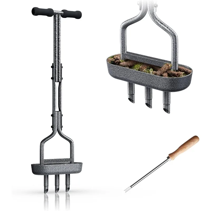 Manual Hollow Tine Aerators with Oval Soil Core Storage Tray, Core Aerator Grass Aeration Gardening Tools for Garden Yard Care